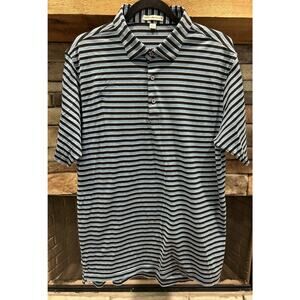 Men’s PETER MILLAR Black/Blue/White Striped Short Sleeve Polo Shirt L *A6